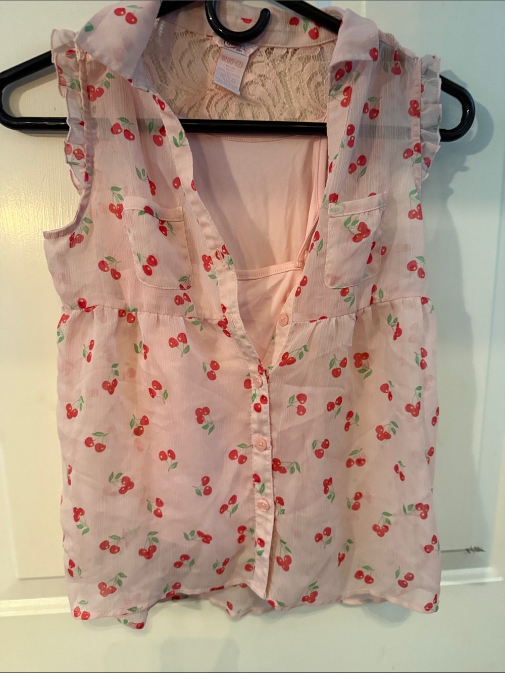 Candie's Pink Cherry Print Girls' Sleeveless Blouse